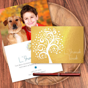 Rosh Hashanah Custom Photo Tree of Life Real Gold Foil Card