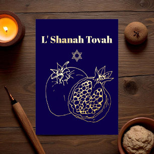 Rosh Hashanah Gold Foil Blue Holiday Card