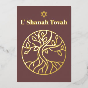 Rosh Hashanah Gold Foil Tree of Life Dusty Rose Holiday Card
