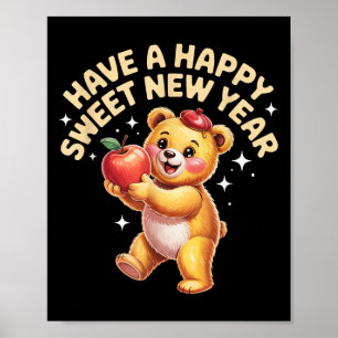 Rosh Hashanah Happy Sweet New Year Honey Bear Jewi Poster