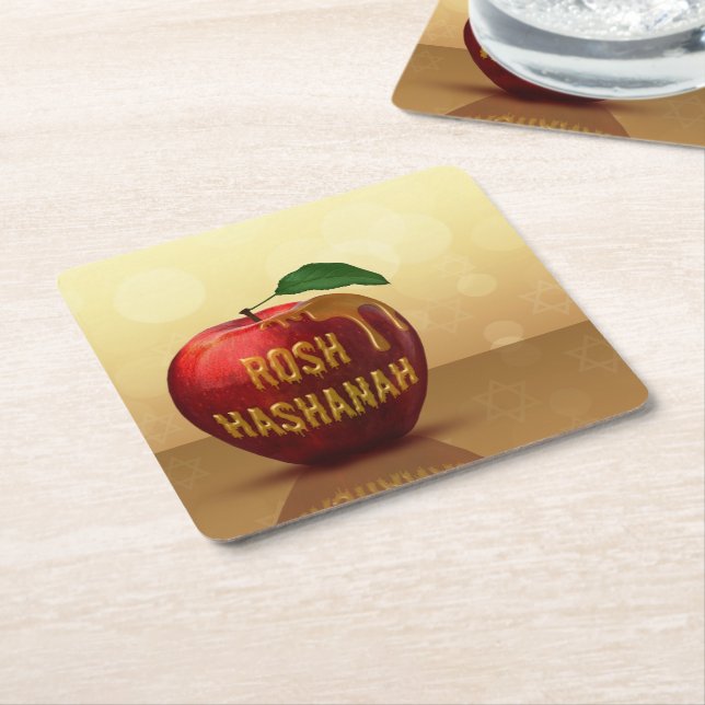 Rosh Hashanah Jewish New Year Honey Apple Square Paper Coaster (Angled)