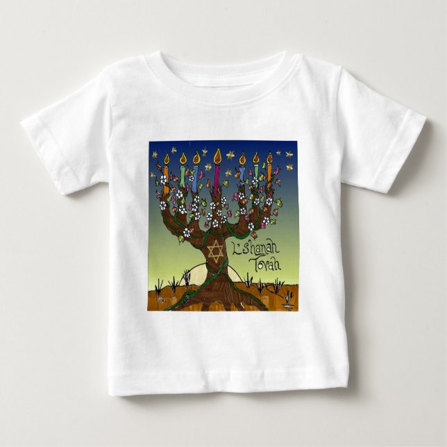 Rosh Hashanah L'Shanah Tovah Tree Of Life Menorah Baby T-Shirt (Front)