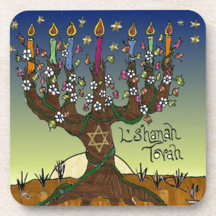 Rosh Hashanah L'Shanah Tovah Tree Of Life Menorah Coaster