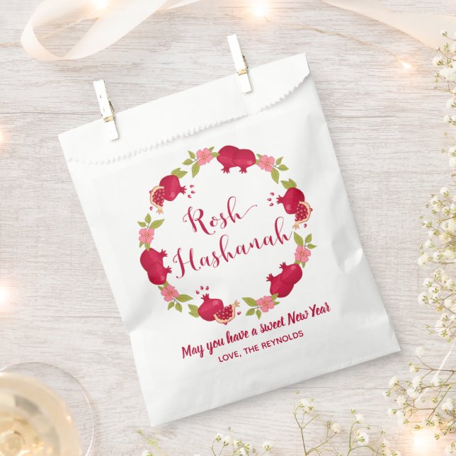 Rosh Hashanah New Year Pomegranate Flower Wreath Favour Bag (Clipped)