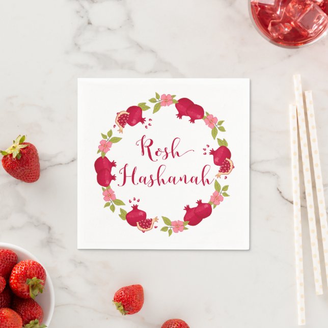 Rosh Hashanah New Year Pomegranate Flower Wreath Napkin (Insitu)