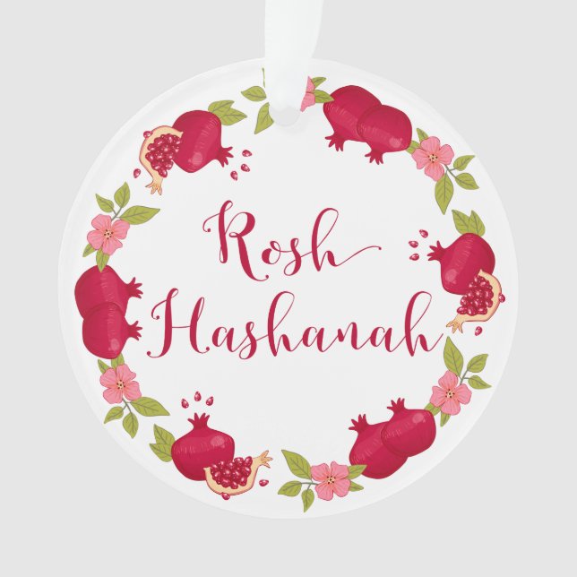 Rosh Hashanah New Year Pomegranate Flower Wreath Ornament (Front)