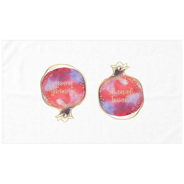 Rosh Hashanah Pomegranates Shanah Tovah White Tablecloth (Front (Horizontal))