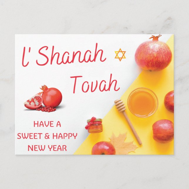 Rosh Hashanah - Shana Tova, Jewish Sweet New Year Postcard (Front)