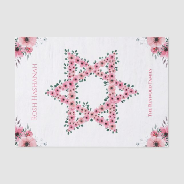 Rosh Hashanah Star of David Pink Flower White Tissue Paper (Front)