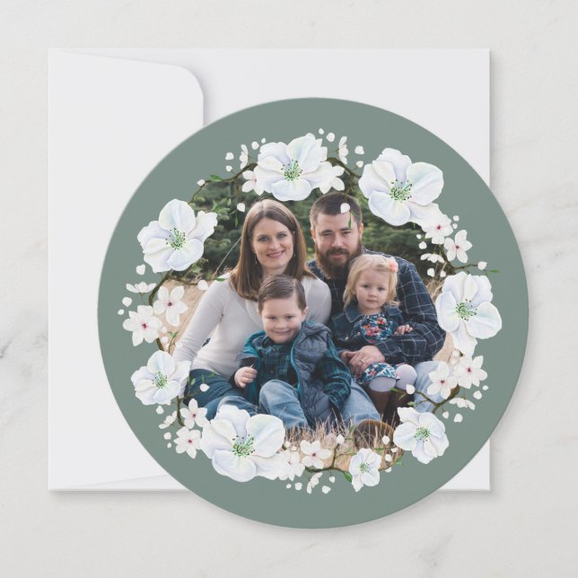 Rosh Hashanah White Apple Blossom Photo Holiday Card (Front)