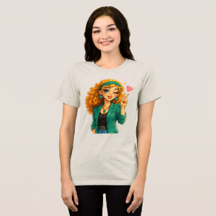 Rosie Max Cartoon Girl T-Shirt – Cute Orange Curly Tri-Blend Shirt