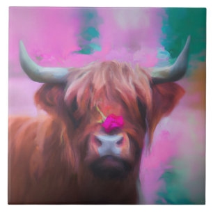 "Rosie of the Highlands" – Highland Cow Portrait Ceramic Tile