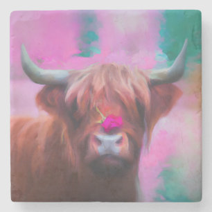 "Rosie of the Highlands" – Highland Cow Portrait Stone Coaster