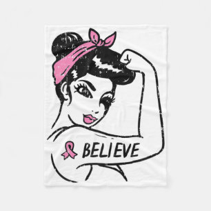 Rosie Riveter Believe Pink Ribbon Breast Cancer Aw Fleece Blanket