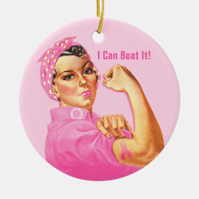Rosie Riveter Custom Cancer Ceramic Tree Decoration (Front)