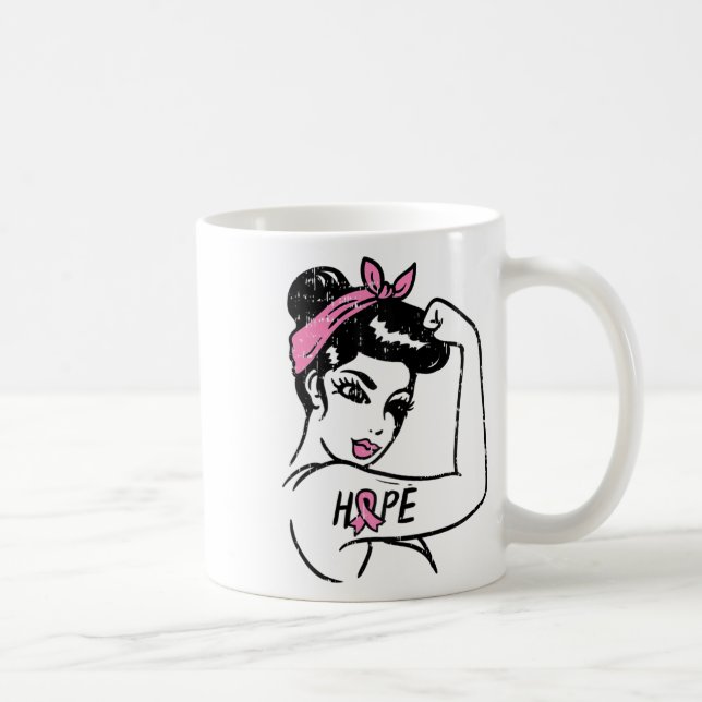Rosie Riveter Hope Fighting Breast Cancer Awarenes Coffee Mug (Right)