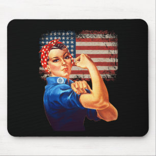 Rosie The Riveter American Flag Usa Rosie The Rive Mouse Pad