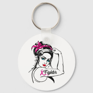 Rosie The Riveter Breast Cancer Awareness  Key Ring