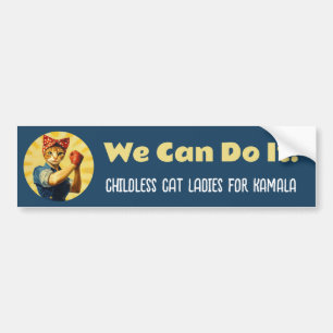 Rosie The Riveter Cat Ladies For Kamala Harris Bumper Sticker