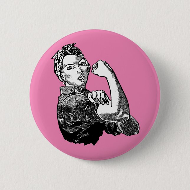 Rosie-The-Riveter Feminist Line-Art Graphic 6 Cm Round Badge (Front)