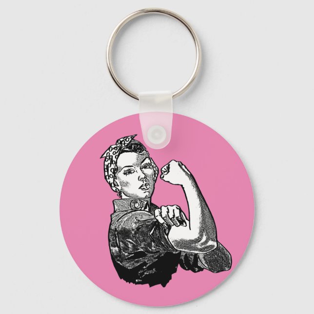 Rosie-The-Riveter Feminist Line-Art Graphic Key Ring (Front)