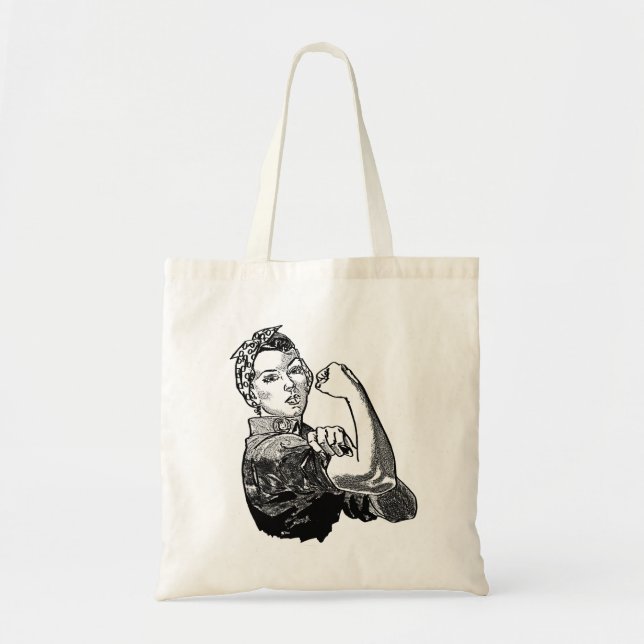 Rosie-The-Riveter Feminist Line-Art Graphic Tote Bag (Front)