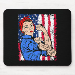 Rosie The Riveter Feminist Patriotic Usa Flag 4th Mouse Pad
