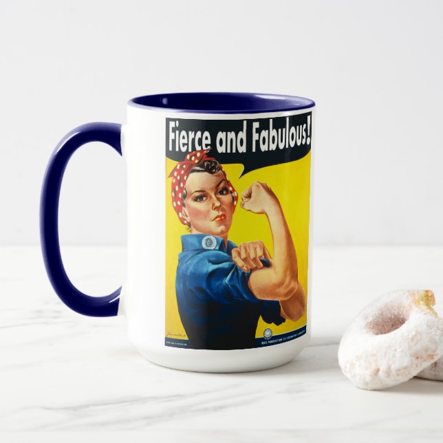 Rosie The Riveter Fierce and Fabulous Trendy Mug (With Donut)