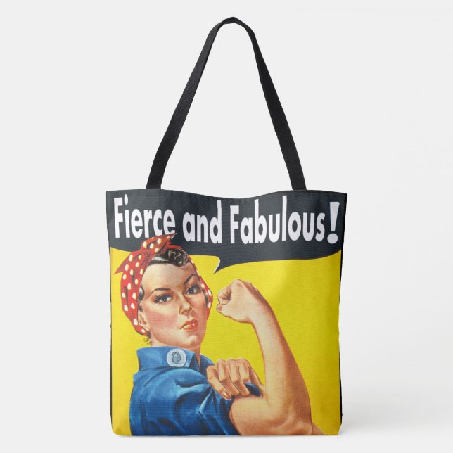 Rosie The Riveter Fierce and Fabulous Trendy Tote Bag (Back)