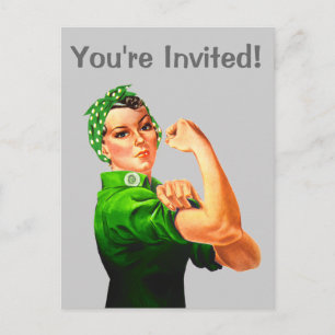 Rosie The Riveter - Green Military Invitation Postcard