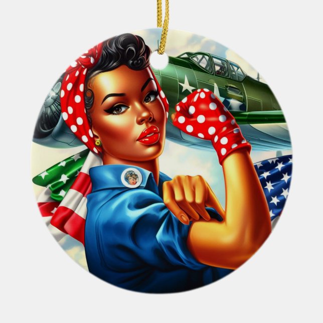 Rosie the Riveter Pin-up Girl Christmas Ornament (Front)