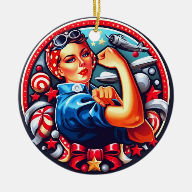 Rosie the Riveter Pin-up Girl Christmas Ornament (Front)