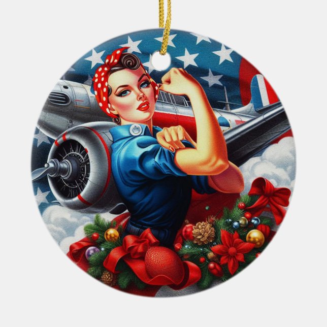 Rosie the Riveter Pin-up Girl Christmas Ornament (Front)