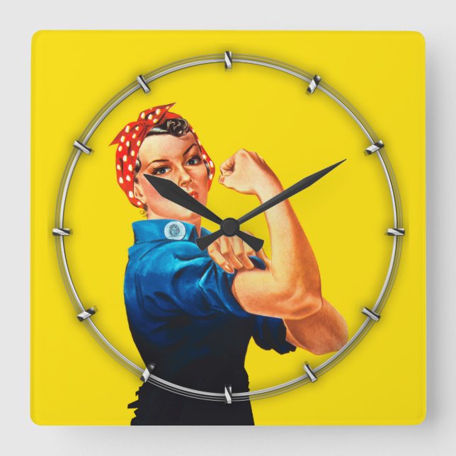 Rosie The Riveter Retro Design Style Square Wall Clock (Front)