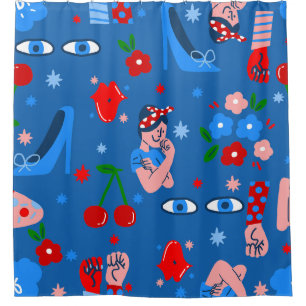 rosie the riveter rockabilly whimsical shower curtain