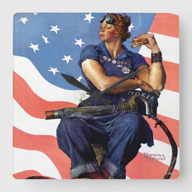 Rosie the Riveter Square Wall Clock (Front)