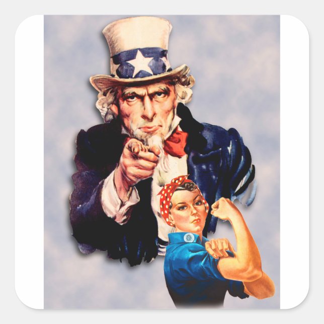 Rosie the Riveter & Uncle Sam design Square Sticker (Front)
