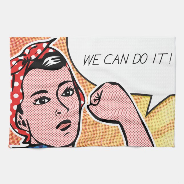 Rosie the Riveter We Can Do It! Pop Art Dots Tea Towel (Horizontal)