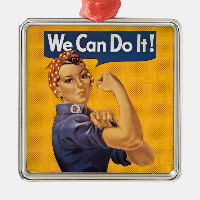 Rosie the Riveter We Can Do It! Red Polka Dots Metal Ornament (Front)