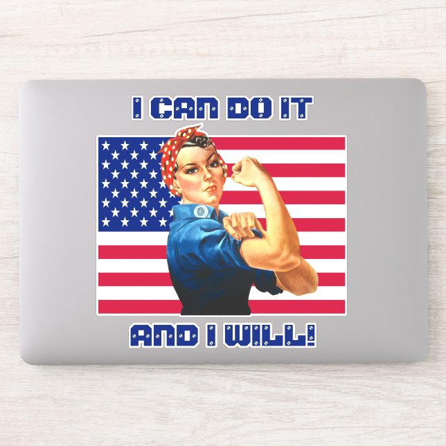 Rosie the Riveter with US Flag Motivational Slogan (Computer)