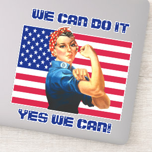 Rosie the Riveter with US Flag Motivational Slogan