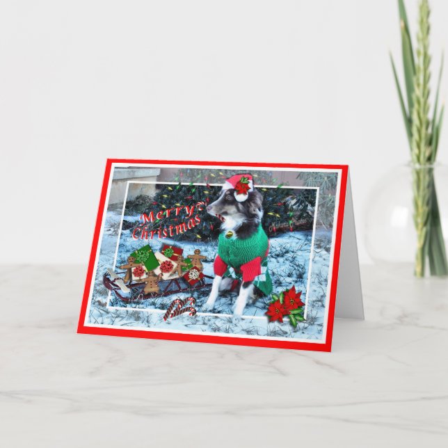 Rosie with sled-customise holiday card (Front)