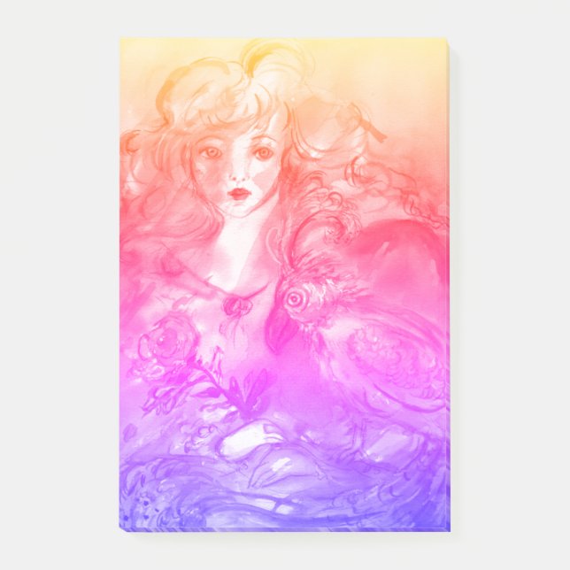 ROSINA /Young Girl with Rose and Parrot Post-it Notes (Front)