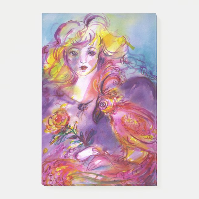 ROSINA /Young Girl with Rose and Parrot Post-it Notes (Front)