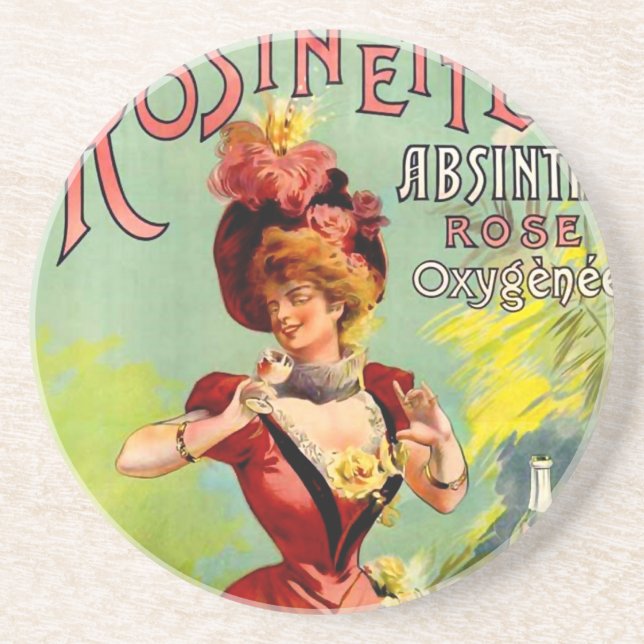 Rosinette Absinthe Rose Oxygénée Vintage Fine Art Coaster (Front)