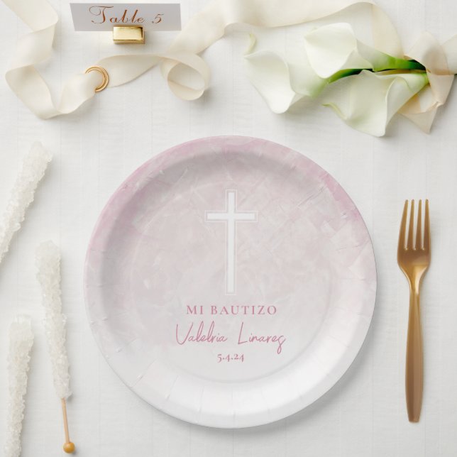 Rosita Pink Platos de Bautizo Spanish Paper Plates (Wedding)