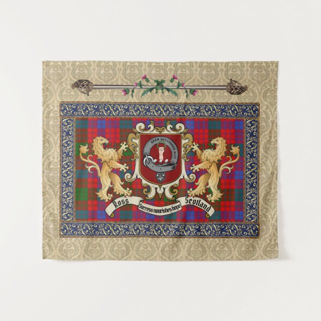Ross Clan Badge & Tartan w/Lions  Tapestry (Front (Horizontal))
