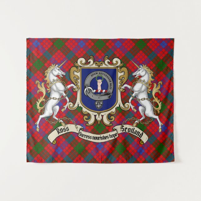 Ross Clan Badge & Unicorns w/Tartan  Tapestry (Front (Horizontal))