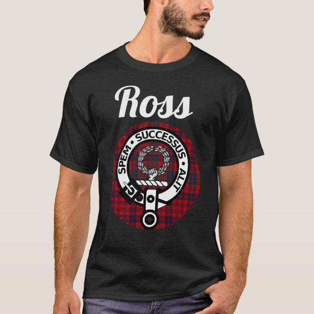 Ross Clan Scottish Name Coat Of Arms Tartan T-Shirt (Front)