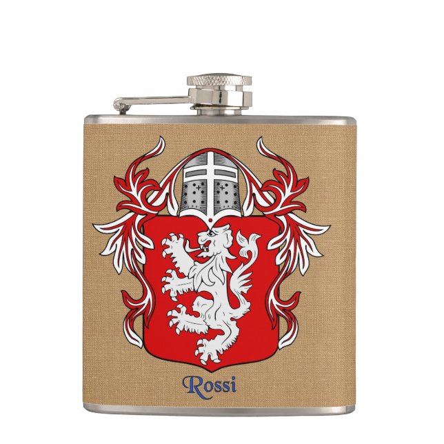 Rossi Heraldic Shield with Helm and Mantle Hip Flask (Front)
